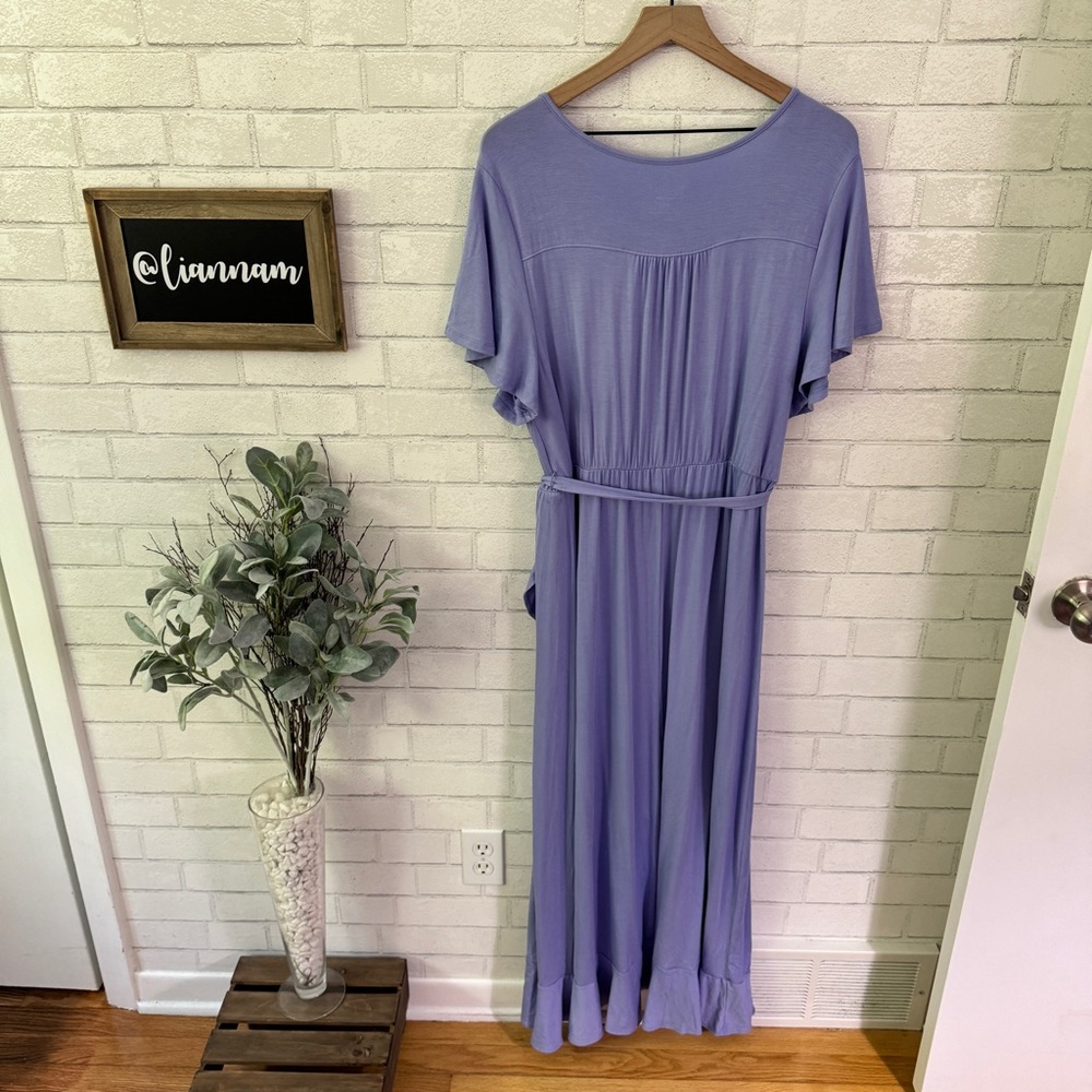 ISABEL Maternity Lilac Faux Wrap Short Sleeve Maxi Dress - Picture 8 of 10